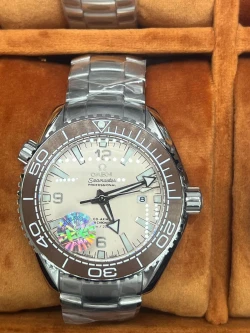 Omega Seamaster Planet Ocean 600M Light Dial Brown Bezel Mens Watch