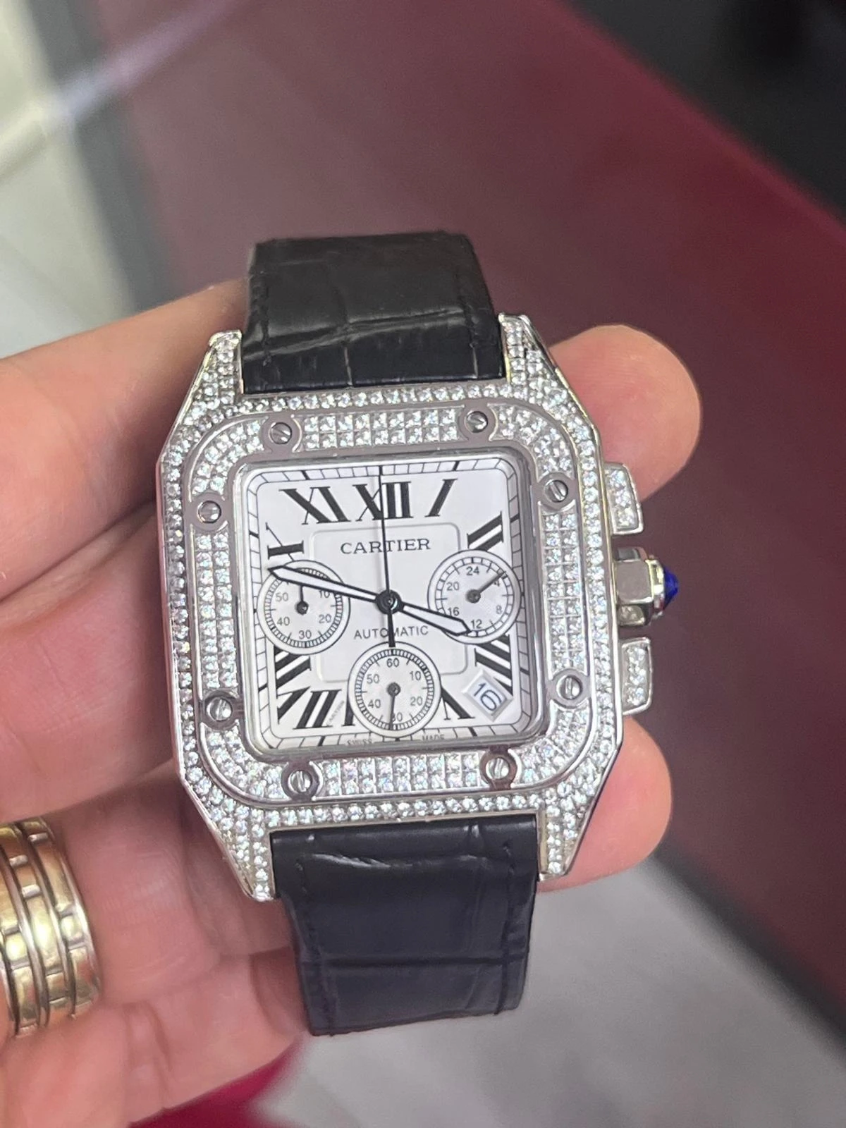 Diamond-Set Cartier Santos 100 Chronograph with White Dial Diamond-Set Cartier Santos 100 Chronograph with White Dial