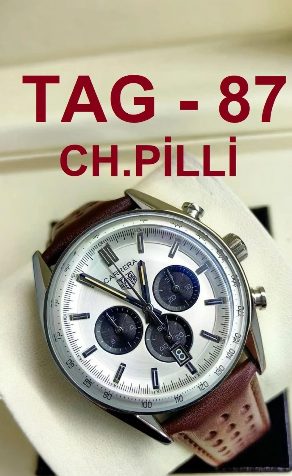 TAG Heuer Carrera Silver Dial Brown Leather Strap