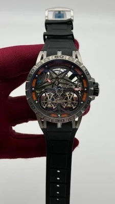 Roger Dubuis Excalibur Double Flying Tourbillon with Black Strap